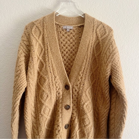 J.CREW Cable Knit Stretch Cardigan Sweater Tan XS Wool Blend - Picture 3 of 12